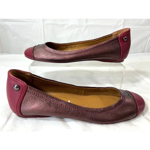 Coach Chelsea Black Cherry Metallic Leather Ballet Flats Size 5.5B - Picture 7 of 13